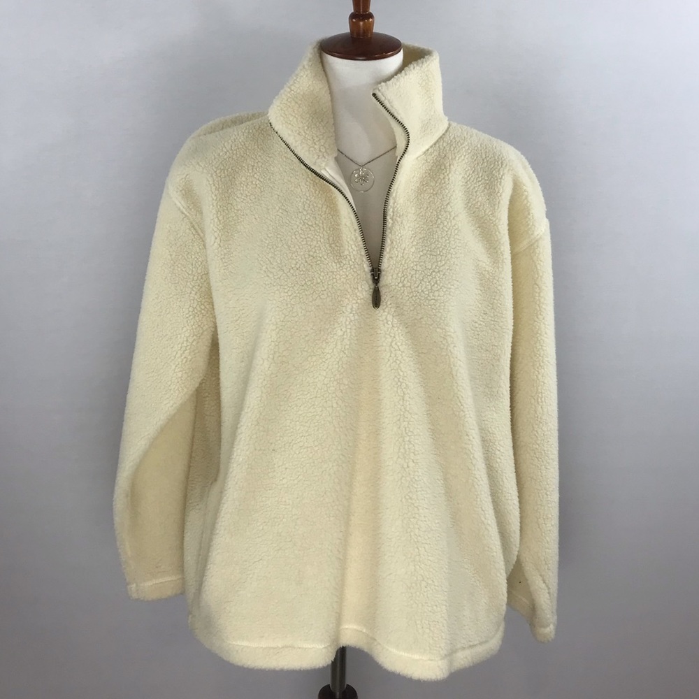 Liz Claiborne Cream Colored Sherpa Half Zip Faux Sherling Jacket - Picture 1 of 14